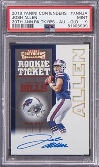 2018 Panini Contenders "20th Anniversary Rookie Ticket RPS" Gold #ANNJA Josh Allen Signed Rookie Card (#08/10) - PSA MINT 9